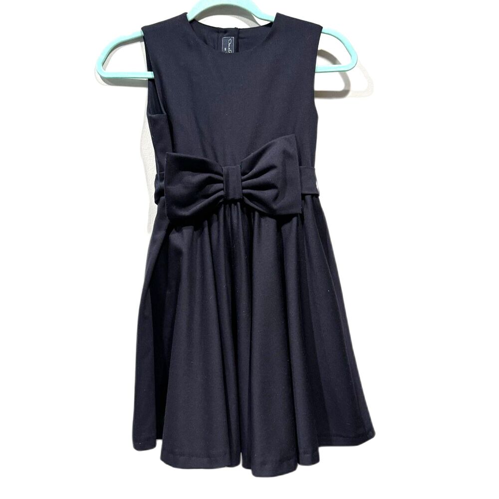 Oscar de la Renta Girls Dress Wool Linen Bow Fit Flare Navy Preppy Formal Sz 10